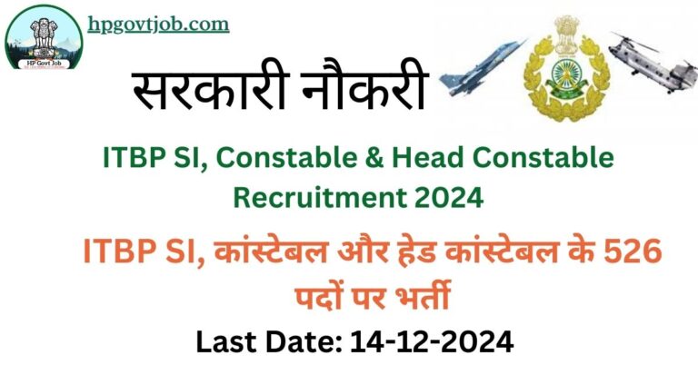 ITBP SI, Constable & Head Constable Recruitment 2024